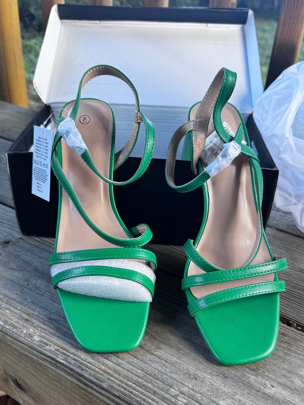 NWT Green Strappy High-Heel Sandals with Metallic Accent